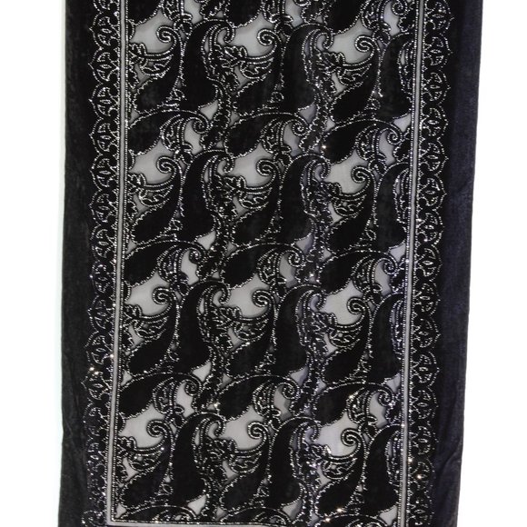 Black Silk Burnout Velvet Long Shawl Wrap Scarf - Picture 5 of 5